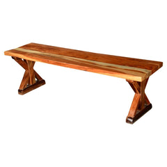 Rustic X Legs Acacia Wood 59" Backless Bench