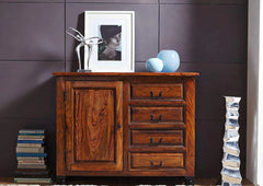 Gfine Sideboard single door and four drawers made of solid Sheesham wood 115x45x90Cm