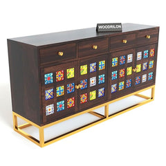 Moroccan Mosaic Handmade Mango Wood 2 Drawers and 4 Doors Sideboard In Walnut Finish