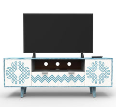 Corsica Verve Mango Wood  Console Movable TV Unit Textured White/Blue