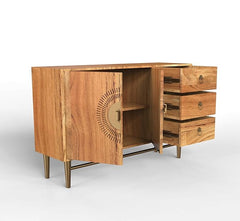 Corsica Large Premium Solid Acacia Wood Storage Cabinet & Chest Channeled Drawers & Hinged Doors Sideboard