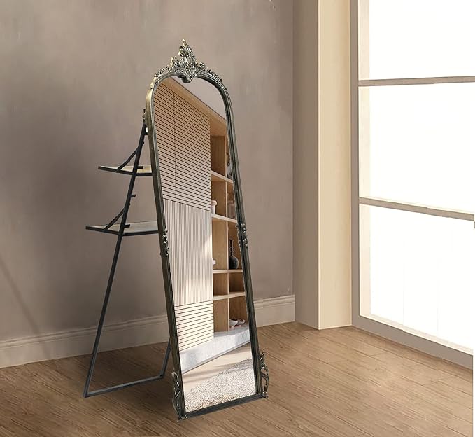 Corsica Victorian Arched Hand-Casted Full-Length Mirror Premium Metal Frame Vintage Brass