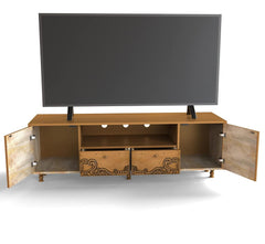 Corsica  Mango Wood Traditional Hand-Carving Console TV Unit Khaki