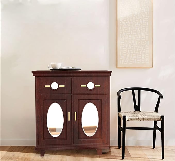 Corsica Modern Full-Size Solid Mango Wood & HD Mirror Sideboard with Mirror Accents