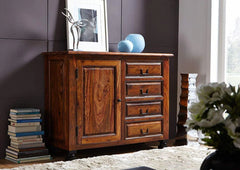 Gfine Sideboard single door and four drawers made of solid Sheesham wood 115x45x90Cm