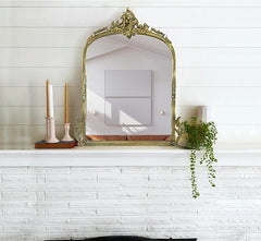 Corsica Victorian Arched Hand-Casted Full-Length Mirror Premium Wall-Mount & Leaning Metal Frame Vintage Brass