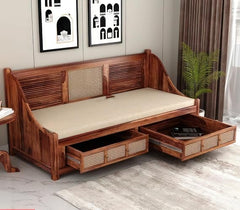 Rattan Elegance Series Mango Wood Daybed Sofa for Bedroom living room in Honey Finish