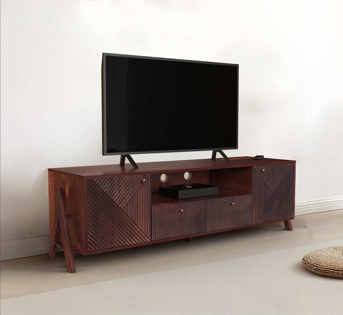 Corsica Mango Wood Console Movable TV Unit Dark Walnut