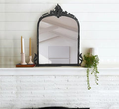 Corsica Victorian Arched Hand-Casted Full-Length Mirror Premium Wall-Mount & Leaning Metal Frame Bold Black