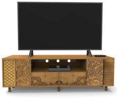 Corsica  Mango Wood Traditional Hand-Carving Console TV Unit Khaki