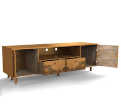 Corsica  Mango Wood Traditional Hand-Carving Console TV Unit Khaki