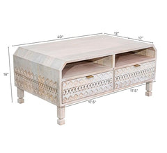 Corsica Solid Wood Coffee Table with Dust-Proof Storage with 4 Channeled Drawers White