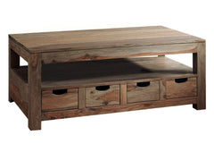 Gfine Coffee table with four drawers made of solid Sheesham wood 117x61x50Cm