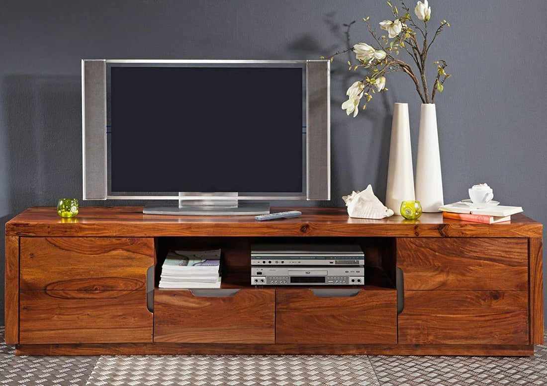 Gfine TV unit with two doors and two drawers made of solid sheesham wood 175x45x50Cm