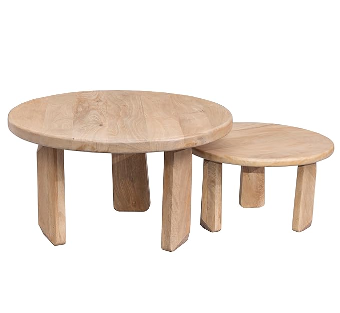 Corsica Round Solid Wood Coffee Table Set of 2 Wooden Nesting Centre Tables