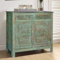 Antique Old Door Solid Wood Sideboard Rustic Green