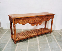 Antique Hand Carved Solid Wood Console Hall Table