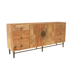 Corsica Large Premium Solid Acacia Wood Storage Cabinet & Chest Channeled Drawers & Hinged Doors Sideboard