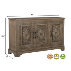 Indian Handmade Solid Wood 3 Door Carved Sideboard