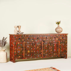 Pandora Indian Floral Hand Painted Solid Wood Sideboard