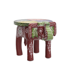 Brush & Timber Handpainted Solid Mango Wood Elephant Side Table in Multicolor