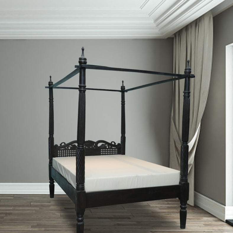 Indian Hand Carved Wooden 4 Post Bed Frame King Size 139