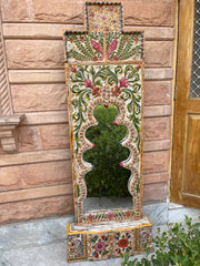 Indian Rajasthani Hand Carved Painted Solid Wood Mirror Frame 119