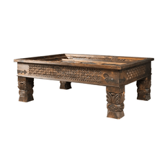 Mughal Hand Painted and Hand Carved Solid Wood Coffee Table C34