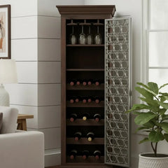 Indian Hand Carved Solid Wood Metal Door Bar Cabinet B1