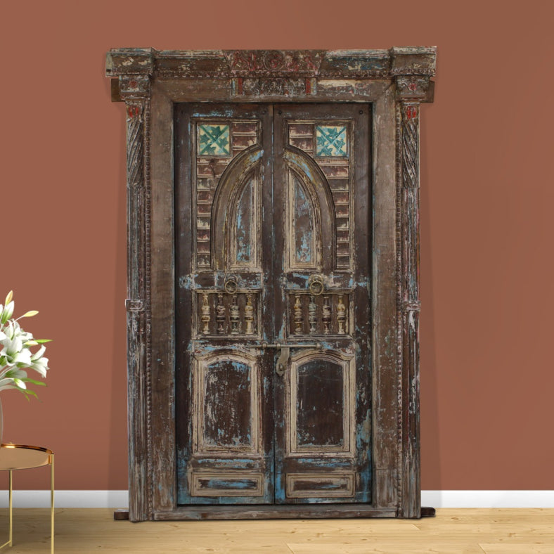 Indian Vintage Antique Hand Carved Solid Wood Door 69