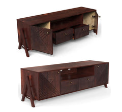 Corsica Mango Wood Console Movable TV Unit Dark Walnut