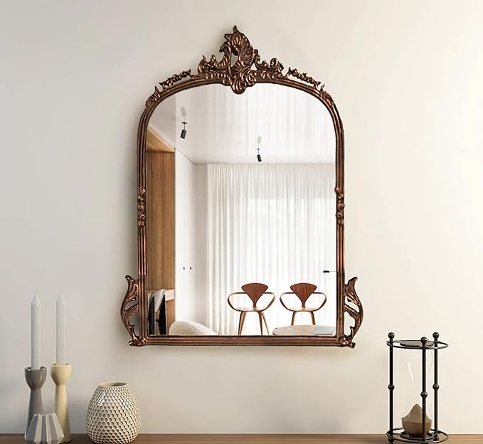 Corsica Victorian Arched Hand-Casted Full-Length Mirror Premium Wall-Mount & Leaning Metal Frame Vintage Copper