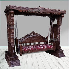 Indian Furniture Solid Hard Wood Swing  for Garden and Indoors in Dark Brown