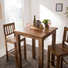 Gfine Bar table set with two chairs made of solid sheesham wood 81x81x101Cm