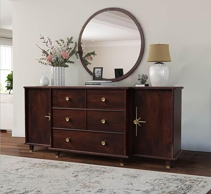 Corsica Luxe 3D Full-Size Solid Mango Wood Premium Storage Cabinet & Chest Sideboard