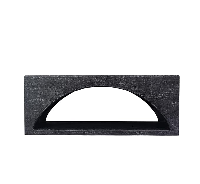 Corsica Solid Wood Coffee Table Arched Centre Table with Storage Compartment Aged Black