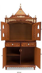 Handmade Home Decor Sheesham Wood Home Temple with 2 Drawers in Teak Gold Finish