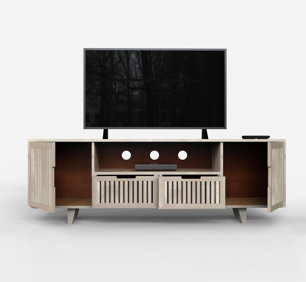 Corsica  Mango Wood  Console Movable TV Unit Washed Ivory