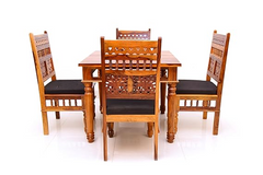 Heritage Heirlooms Solid Mango Wood Traditional Design 4 Seater Dining Table Set for Home and Living Room