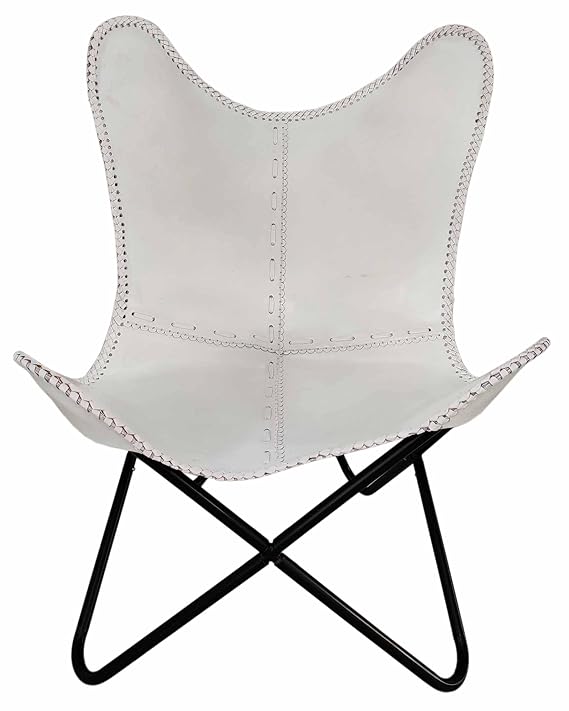 Aged Armchair Sleeper Leather Butterfly Chair in White