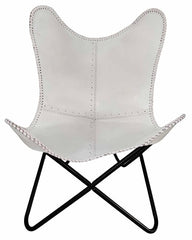 Aged Armchair Sleeper Leather Butterfly Chair in White