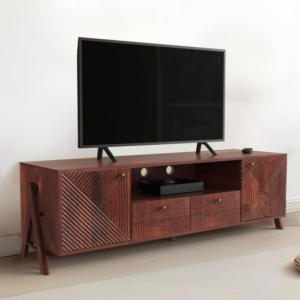 Corsica Mango Wood TV Cabinet Console Movable TV Unit Mahogany