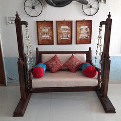 Indian Furniture Solid Hard Wood Swing with stand (Iron Chain)