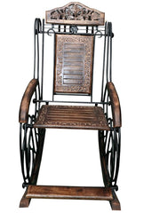 Urban Art Store Wood & Wrought Iron Rolling Chair Dark Brown