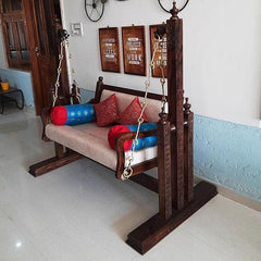 Indian Furniture Solid Hard Wood Swing with stand (Iron Chain)