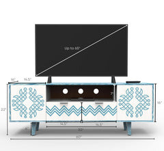 Corsica Verve Mango Wood  Console Movable TV Unit Textured White/Blue