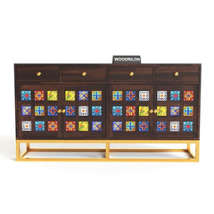 Moroccan Mosaic Handmade Mango Wood 2 Drawers and 4 Doors Sideboard In Walnut Finish