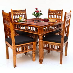 Heritage Heirlooms Solid Mango Wood Traditional Design 4 Seater Dining Table Set for Home and Living Room