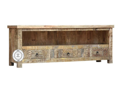 Indian Solid Wood Hand Carved TV Cabinet Natural