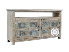 Yennora Indian Solid Wood TV Cabinet With Carved Doors